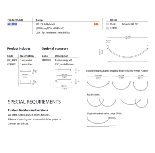 ESTILUZ Arco data sheet