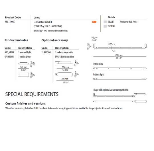 ESTILUZ Arco wall data sheet